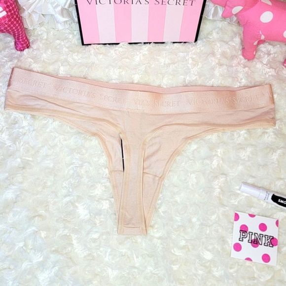 NWT 2PC PINK VICTORIA SECRET NUDE SET SCOOP BRA COTTON LOGO THONG LARGE L - Picture 6 of 12